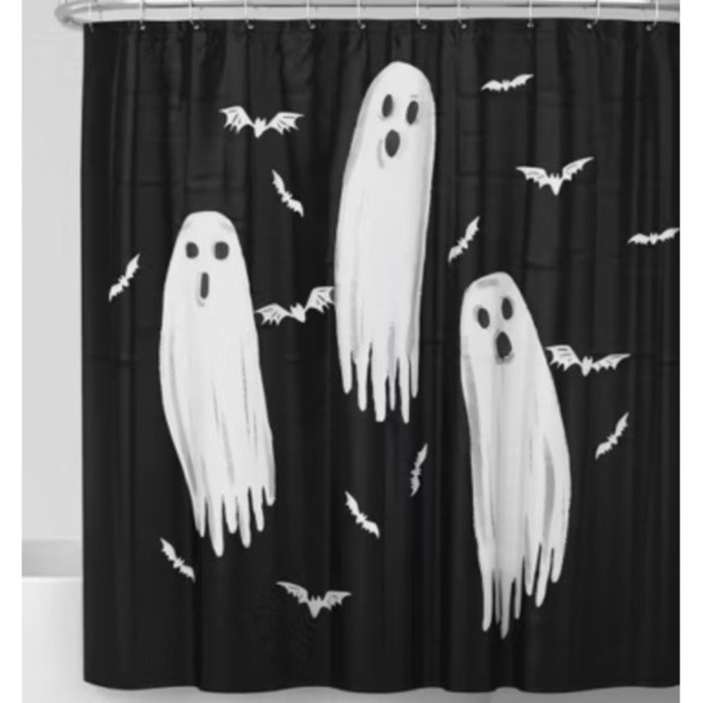 Halloween Glow-in-the-Dark Ghost Bats  Shower Curtain NEW